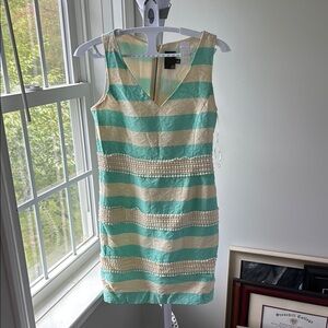Taylor Mint Green and Cream Striped Mini Dress